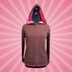 Style & Co. Brown & Pink Hooded Long Sleeve Zip Front Cardigan Sweater Size M